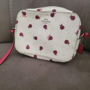 COACH Ladybug mini camera bag cross body purse red and white leather